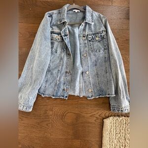 Baltic Born Light Blue Distressed Hem Denim Jacket
